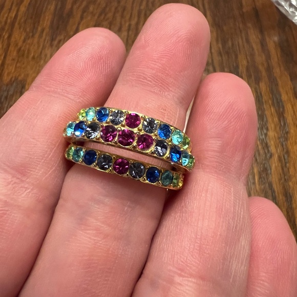 Kurt Geiger Triple Rainbow Ring with Multicolor Gemstones Size 9 - Picture 5 of 7